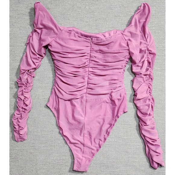 Princess Polly Ruched Mesh Long Sleeve Bodysuit Mauve Pink Size 6 - Picture 4 of 10